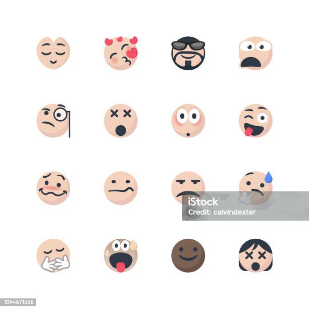 Cute Emoticons Set Stock Illustration - Download Image Now - Anthropomorphic Smiley Face, Aspirations, Beard