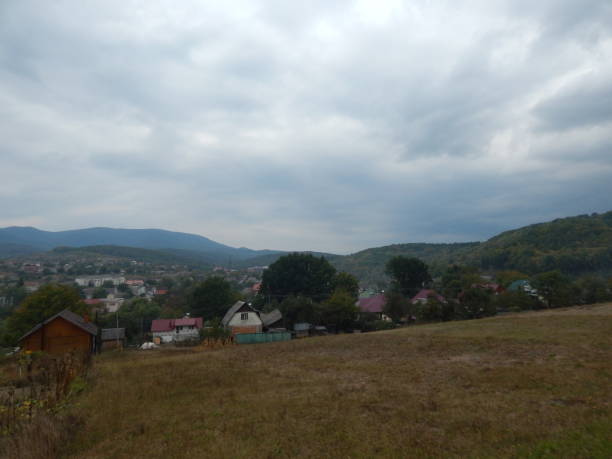 istock Mountain panorama, landscape and buildings 1044672114