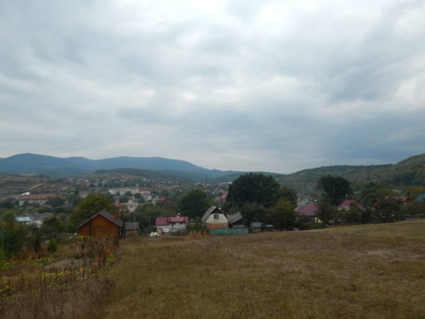 Mountain panorama, landscape and buildings