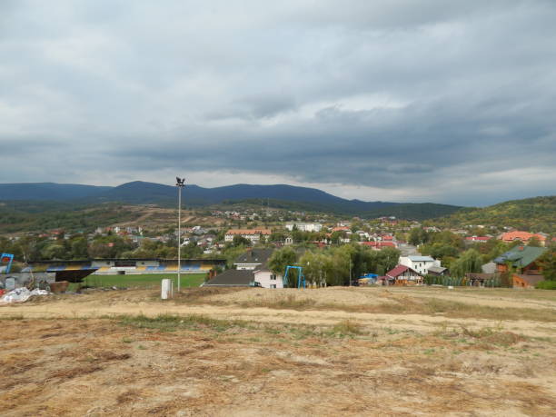 istock Mountain panorama, landscape and buildings 1044672254