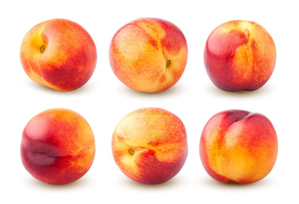 istock Nectarine or peach isolated on white background, clipping path, full depth of field 1044678672