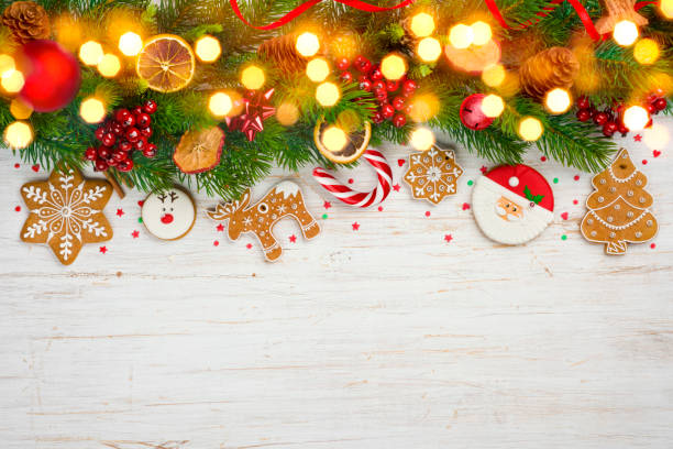 istock Glittered Christmas background, decorated holiday tree branches and copy space 1044688966