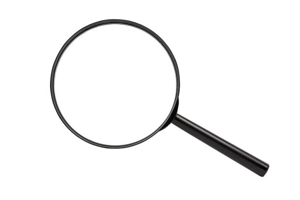 magnifying glass isolated on white background with clipping path - nobody macro sign symbol imagens e fotografias de stock