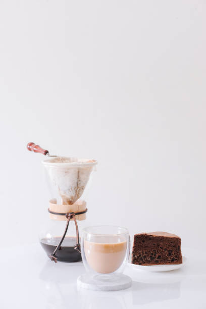 istock Breakfast with chocolate cake and coffee served on a beautiful living home 1044696870