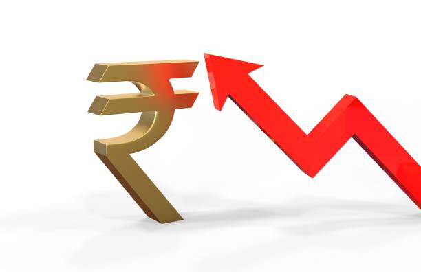 istock Increase in Rupee value concept, golden Rupee sign with a rising arrow, 3d illustration 1044697270