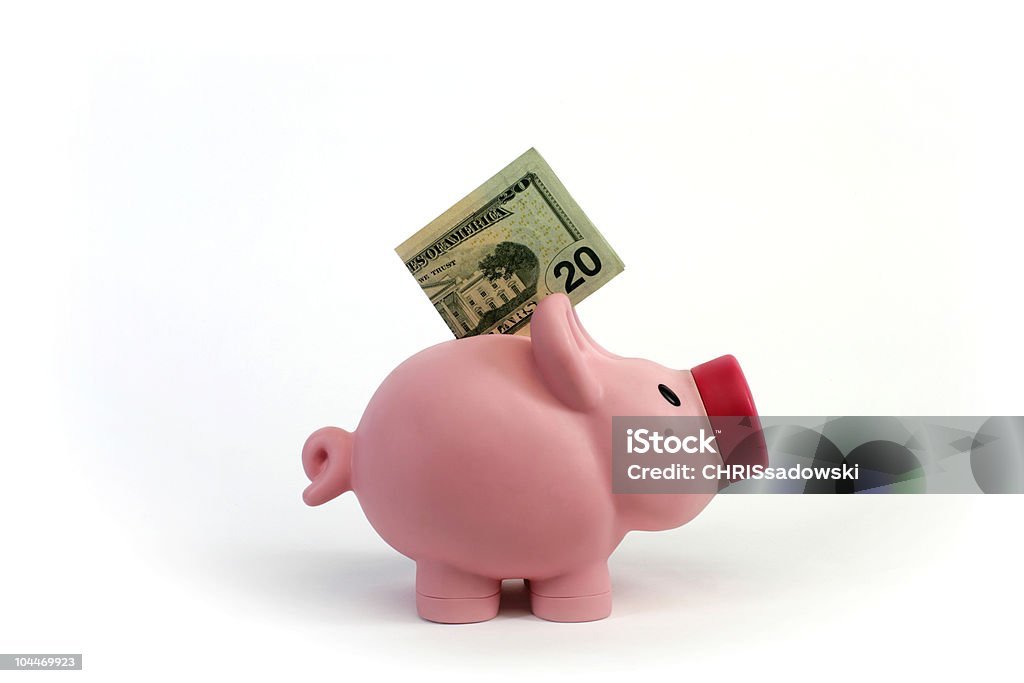 Tirelire en forme de cochon - Photo de Billet de 20 dollars américains libre de droits