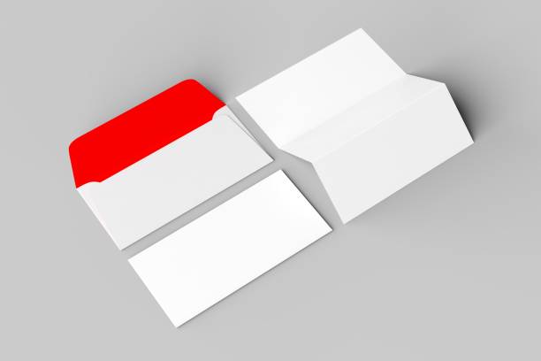 istock White envelope mock up with three fold paper isolated on soft gray backgorund. 3d illustration. 1044703446
