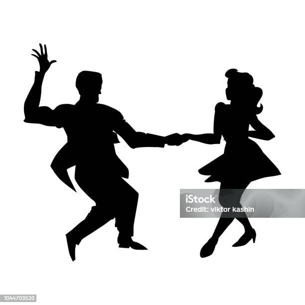 Silhouette Of Man And Woman Dancing A Swing Lindy Hop Social Dances The Black And White Image Isolated On A White Background Vector Illustration Stock Illustration - Download Image Now