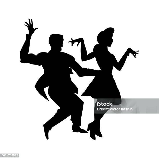 Silhouette Of Man And Woman Dancing A Swing Lindy Hop Social Dances The Black And White Image Isolated On A White Background Vector Illustration Stock Illustration - Download Image Now