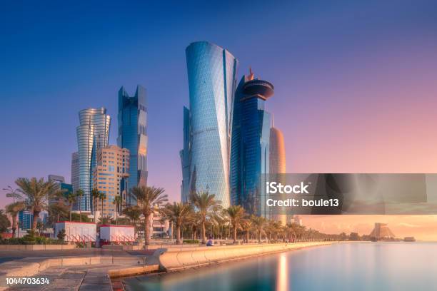 Skyline Of West Bay And Doha City Center Qatar Stock Photo - Download Image Now - Doha, Qatar, Building Exterior