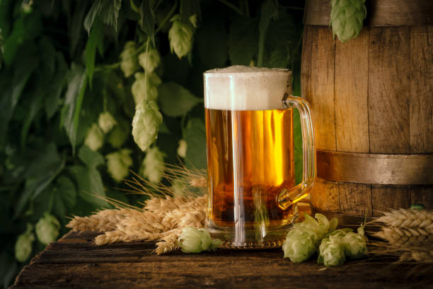 istock Glass of beer on wooden rustic table. 1044703734