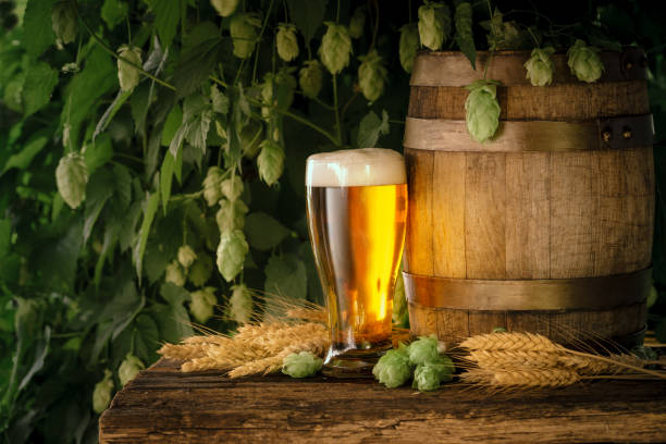 istock Glass with beer on wooden rustic table. 1044703742