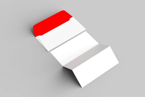 istock White envelope mock up with three fold paper isolated on soft gray backgorund. 3d illustration. 1044703874