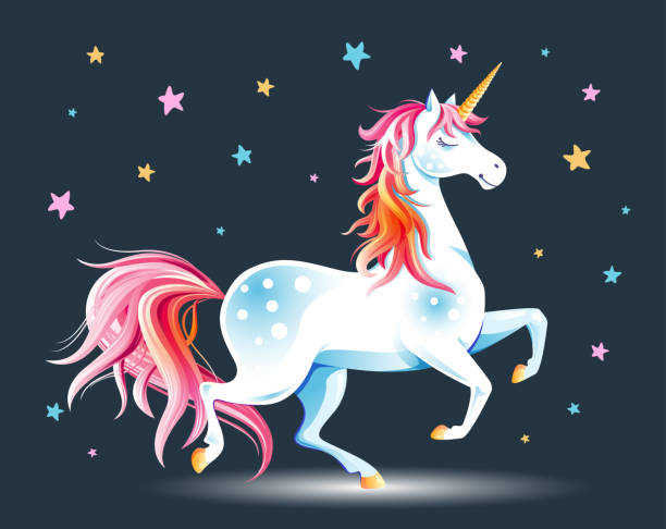 Unicorn and stars vector art illustration
