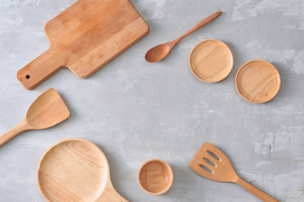 istock Set of wooden kitchenware on table 1044708582