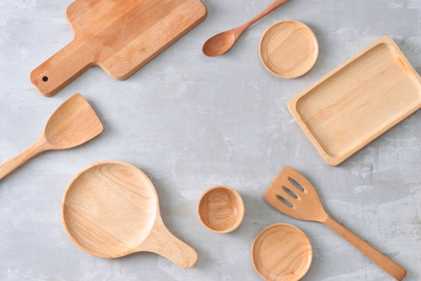 istock Set of wooden kitchenware on table 1044708616