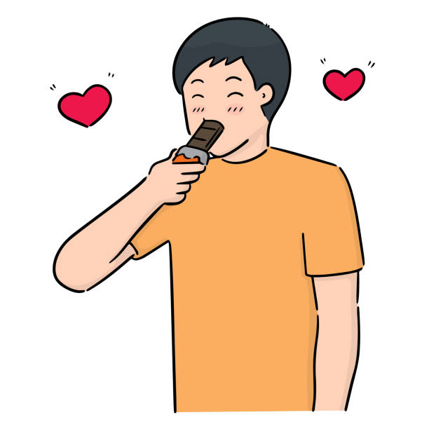 man 食べるチョコレート - child valentines day candy eating点のイラスト素材／クリップアート素材／マンガ素材／アイコン素材