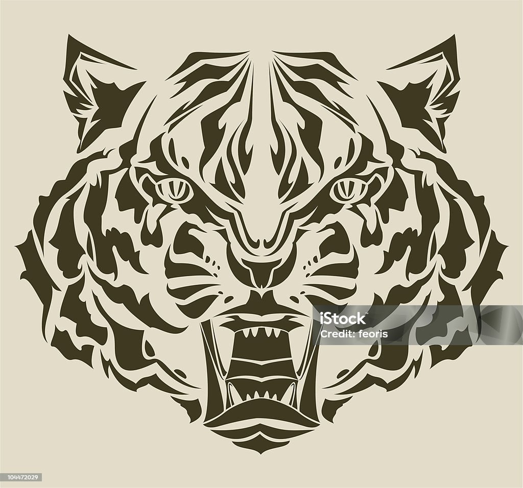 Rugir Tigre silhueta complexo - Royalty-free Aberto arte vetorial