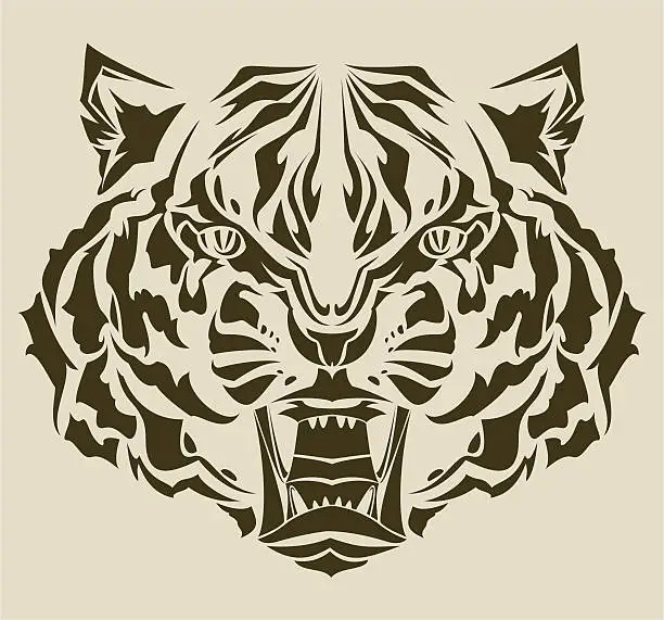 Vector illustration of Roaring tiger complex silhouette