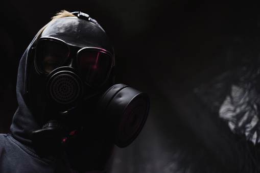 Black gas mask on a beautiful background.