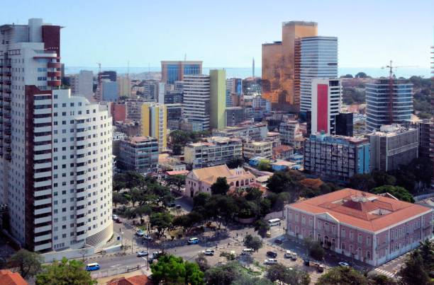 View over Irene Cohen square - Carmo Towers, Carmo church, the old City Hall and assorted skyscrapers - Luanda, Angola Luanda, Angola: view over Irene Cohen square - Carmo Towers, Carmo church and convent, the old City Hall (now Governo Provincial de Luanda) and assorted skyscrapers - Skyline with the Atlantic ocean in the background luanda stock pictures, royalty-free photos & images