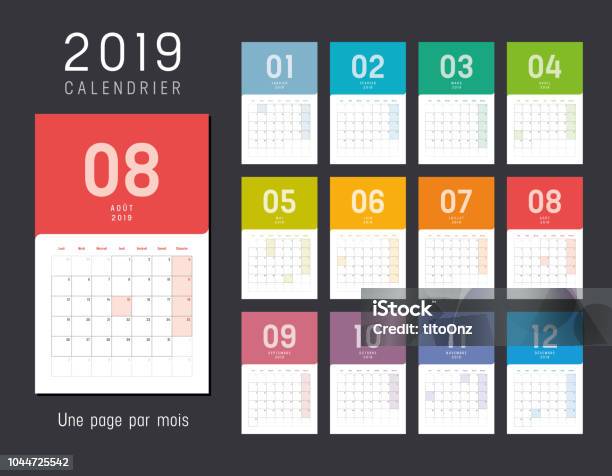 Year 2019 Calendar In French Stock Illustration - Download Image Now - Calendar, Simplicity, Poster