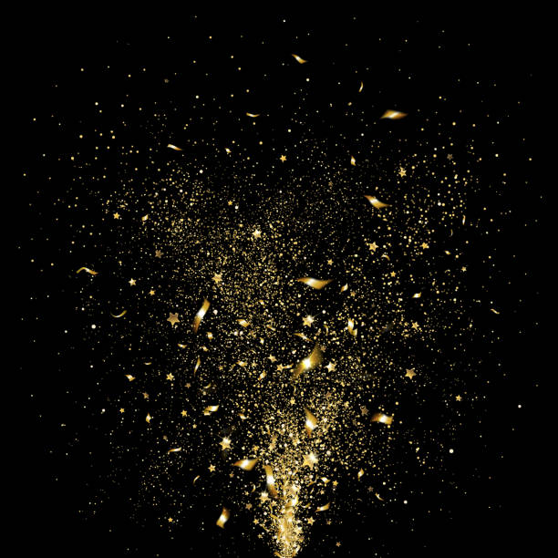 Festive Gold Confetti festive gold confetti on a black background gold metal silhouettes stock illustrations