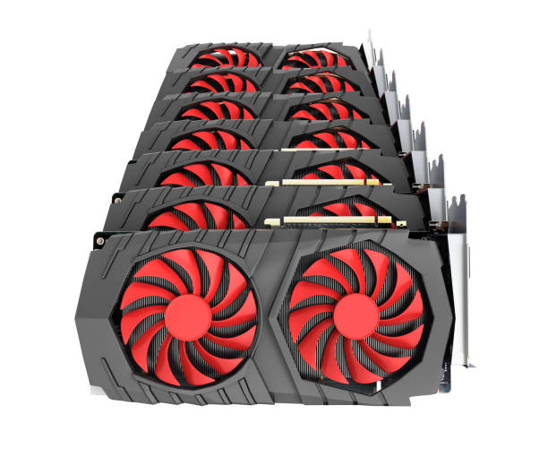 istock Video Graphic cards GPU laid out in a row isolated on white background 3d render without shadow 1044732464