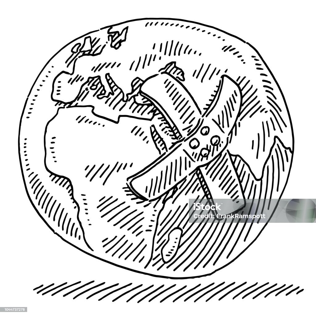 Plaster On Planet Earth Drawing Hand-drawn vector drawing of a Plaster On Planet Earth. Black-and-White sketch on a transparent background (.eps-file). Included files are EPS (v10) and Hi-Res JPG. Accidents and Disasters stock vector