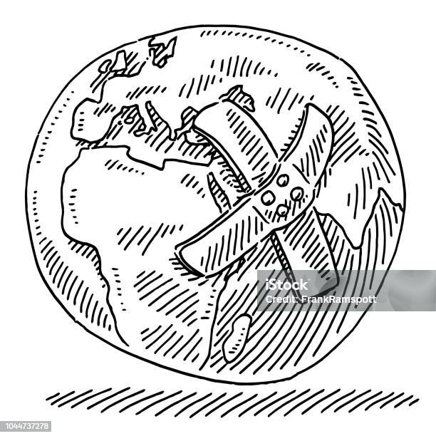 Plaster On Planet Earth Drawing Stock Illustration - Download Image Now - Accidents and Disasters, Africa, Black And White