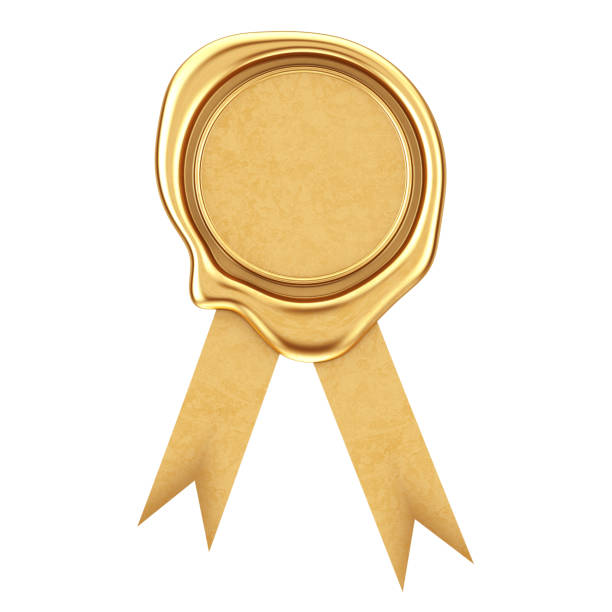 istock Golden Seal Wax or Signet with Ribbon. 3d Rendering 1044741720