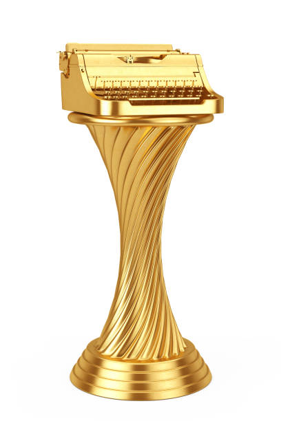 istock Writer Award Concept. Golden Award Trophy Old Vintage Retro Typewriter. 3d Rendering 1044742628