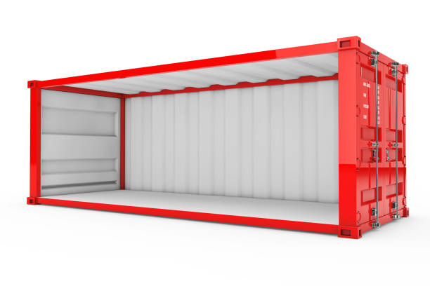 rojo vacío contenedor con pared lateral quitado. render 3d - cargo container container open shipping fotografías e imágenes de stock