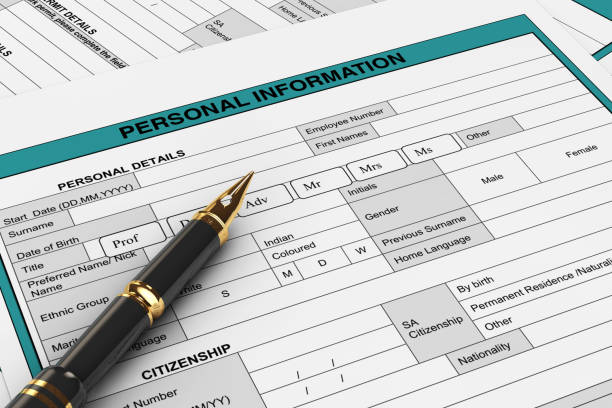 istock Golden Fountain Writing Pen on a Personal Information Forms. 3d Rendering 1044742894