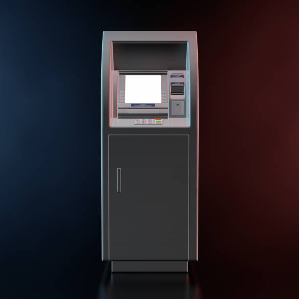 istock Bank Cash ATM Machine in the Color Volumetric Light. 3d Rendering 1044743544