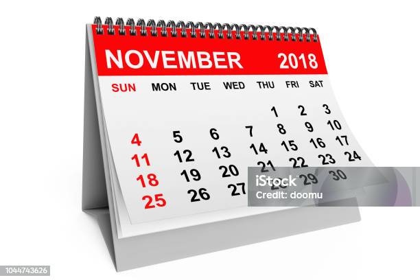 Foto de Calendário De Novembro De 2018 Renderização 3d e mais fotos de stock de 2018 - 2018, Calendário, Novembro