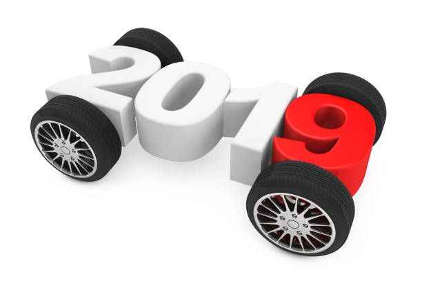 istock 2019 Year Concept with Car Wheels. 3d Rendering 1044744000