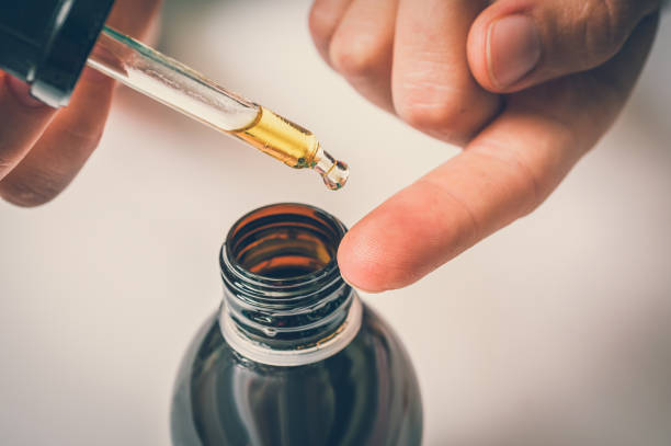 istock Collagen serum for face is dropping on female finger 1044767470
