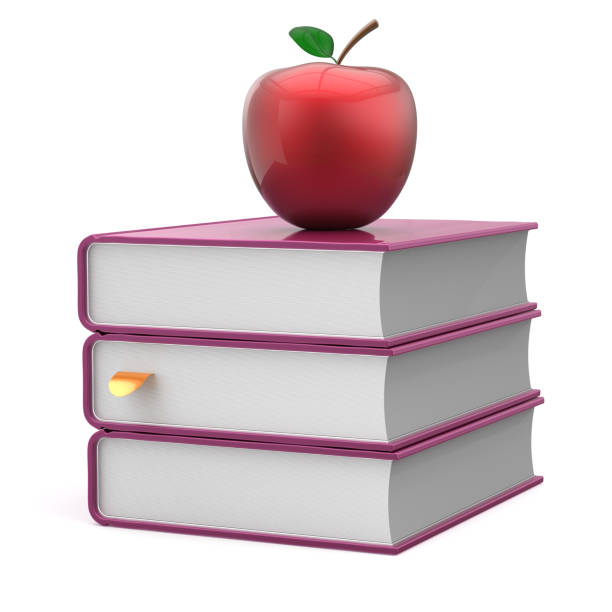 istock Books purple and red apple blank textbook stack wisdom icon 1044776056