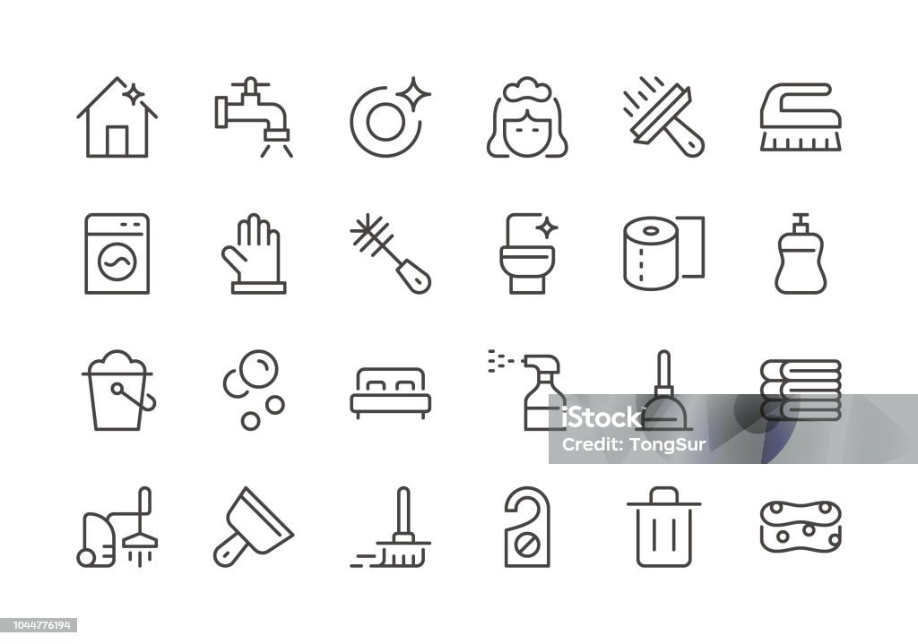 Cleaning - Regular Line Icons Cleaning - Regular Line Icons - Vector EPS 10 File, Pixel Perfect 24 Icons. Cleaning stock vector