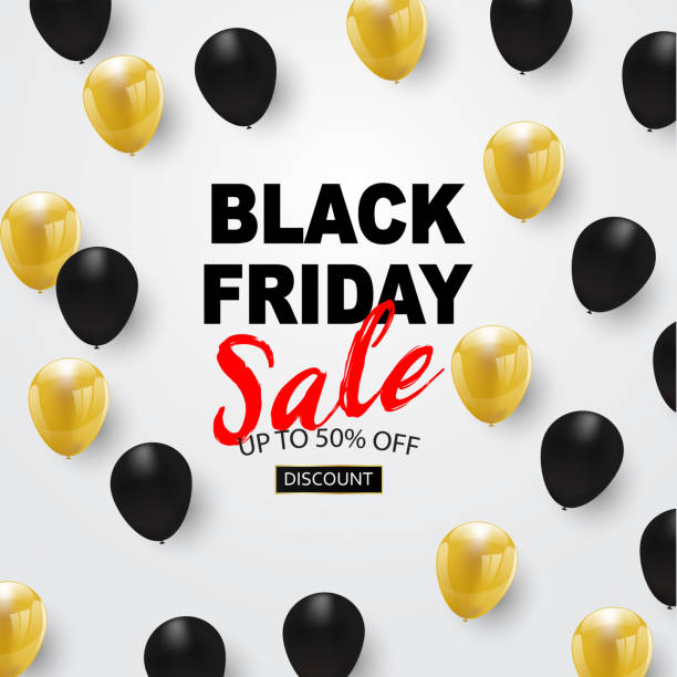 istock Black friday sale banner, Black and gold Balloons Background. Vector illustration 1044776766