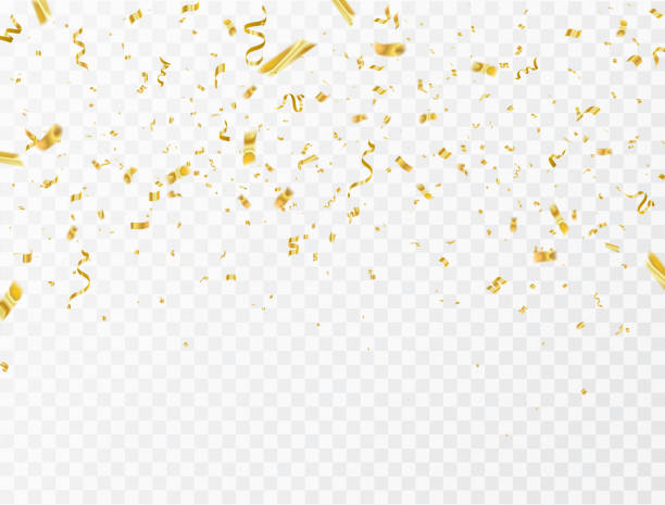 шаблон праздничного фона с конфетти и золотыми лентами. роскошная поздравительная богатая открытка. - confetti stock illustrations
