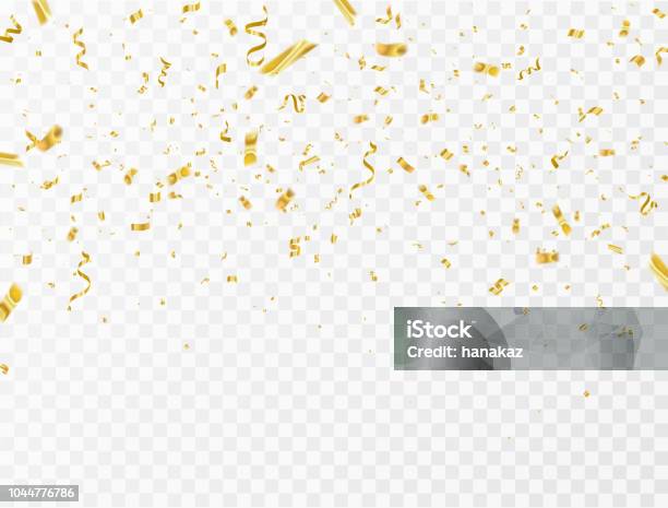 Celebration Background Template With Confetti And Gold Ribbons Luxury Greeting Rich Card Stock Illustration - Download Image Now