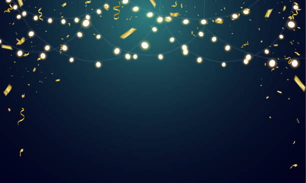 istock Celebration background template with confetti and gold ribbons. luxury greeting rich card. with gbeautiful various snowflakes, 1044776864