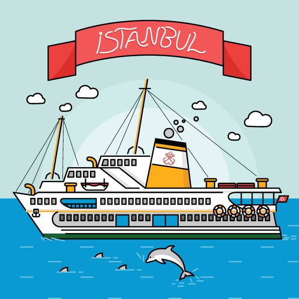 illustrations, cliparts, dessins animés et icônes de bateau à vapeur - istanbul - kadikoy district