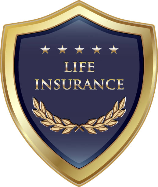 illustrazioni stock, clip art, cartoni animati e icone di tendenza di polizza assicurazione sulla vita gold luxury shield label - in gold we trust