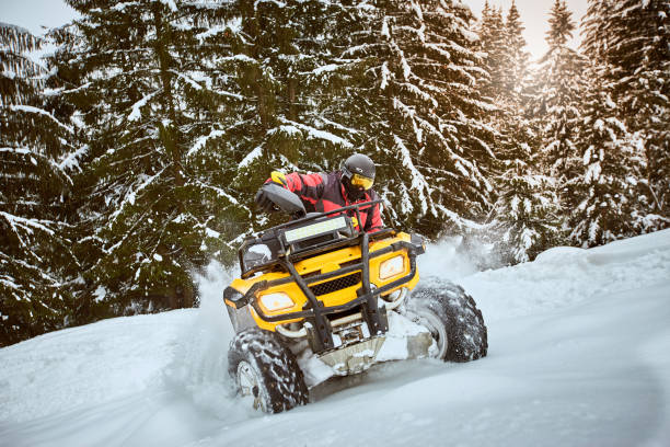 istock Winter race on an ATV on snow in the forest. 1044783664