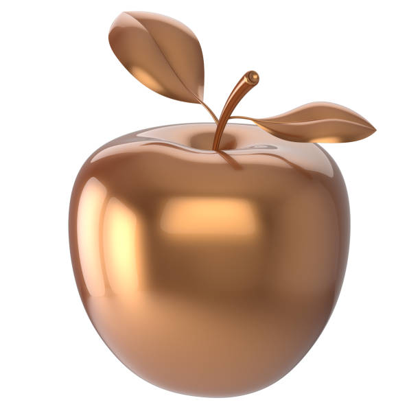 Golden apple fruit gold yellow nutrition antioxidant fresh ripe exotic agriculture icon luxury. 3d rendering isolated on white background