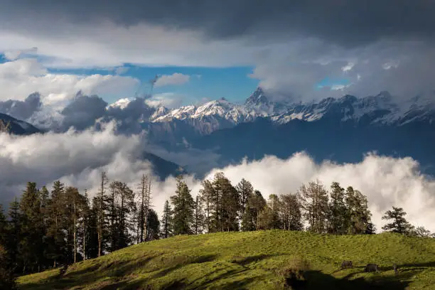 The wonderful meadow of Dayara with panoramic view in Uttarakhand