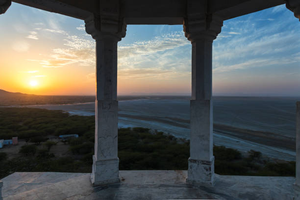Amazing sunset captured from the top view point from a stone structure of vantage point at Sambhar lake, Rajasthan